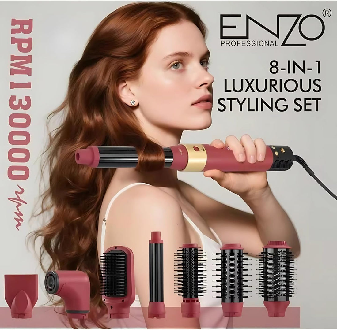 ENZO Professional 8-in-1 Hot Air Brush – فرشاة تصفيف الشعر متعددة الوظائف 1500W | Rose Gold