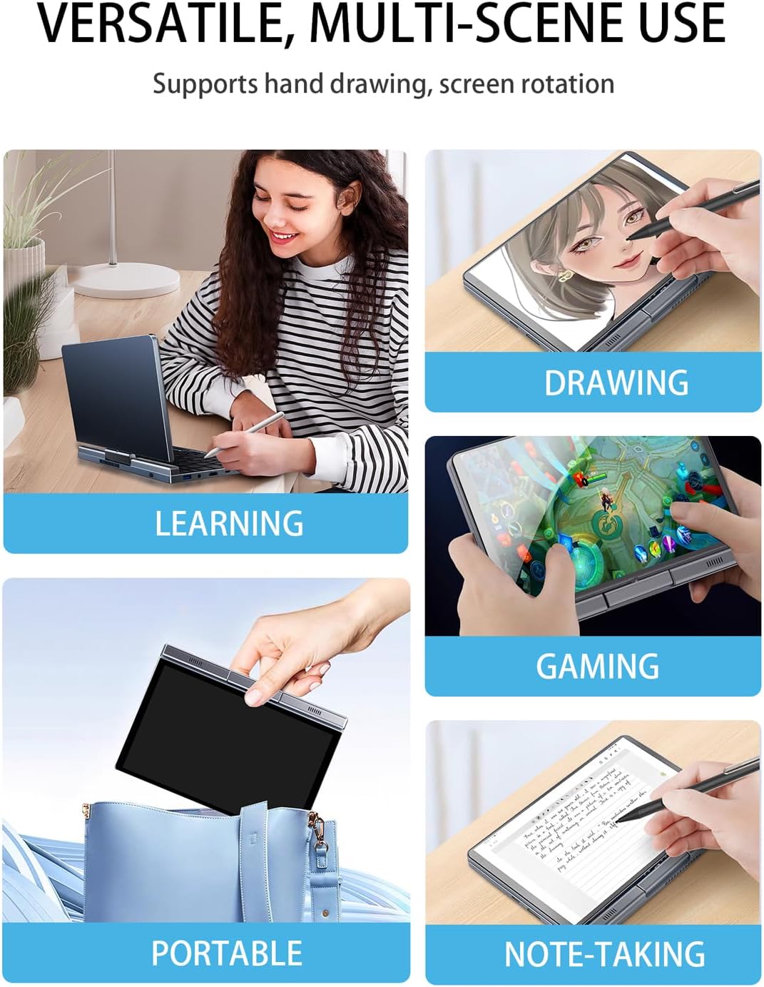 Smart 2-in-1 Mini Laptop – 8" Touch Screen, Windows 11 Pro, 12GB RAM, 512GB SSD  -  لابتوب ذكي صغير 2-في-1 بشاشة لمس تدعم الكتابة، ويندوز 11 برو