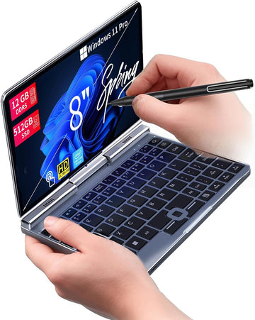 Smart 2-in-1 Mini Laptop – 8" Touch Screen, Windows 11 Pro, 12GB RAM, 512GB SSD  -  لابتوب ذكي صغير 2-في-1 بشاشة لمس تدعم الكتابة، ويندوز 11 برو