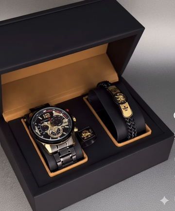 Royal Men’s Gift Set | طقم ساعة رجالي فاخر (Watch + Bracelet + Ring)