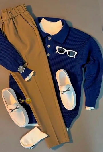 Perfect Combo: T Shirt, Pants & Sneakers& Watch "التركيبة المثالية: قميص، بنطال وأحذية رياضية!" – White & Blue Combo