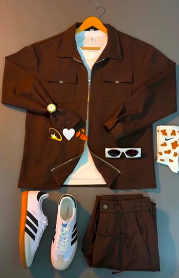 Perfect Combo: Shirt, Pants & Sneakers& Watch "التركيبة المثالية: قميص، بنطال وأحذية رياضية!" – White & Brown Combo