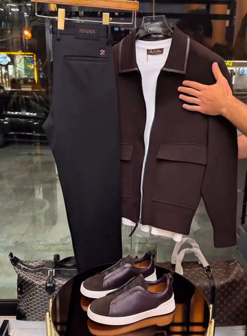 Perfect Combo: Shirt, Pant & Sneakers"التركيبة المثالية: قميص، بنطال وأحذية رياضية!" –  Dark Brown .