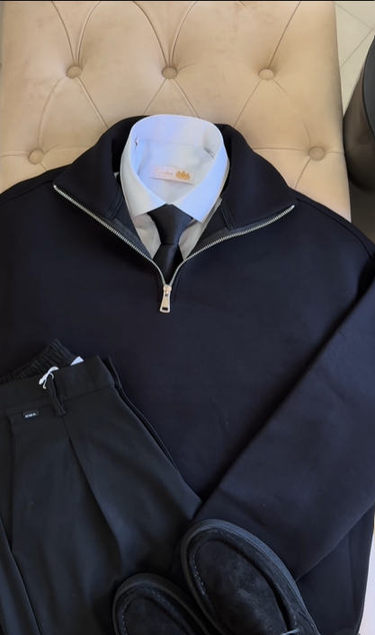 Modern Essential Outfit: Shirt, Pants, Sneakers & الإطلالة العصرية الأساسية: قميص، بنطال، أحذية رياضية ونظارة الإصدار الأسود الكامل – (Black & whiteCombo)