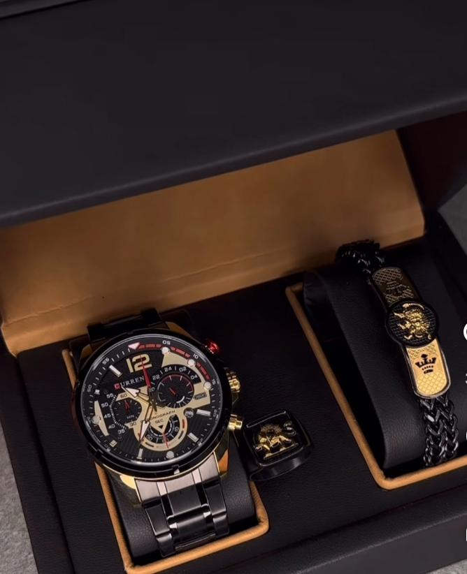 Royal Men’s Gift Set | طقم ساعة رجالي فاخر (Watch + Bracelet + Ring)