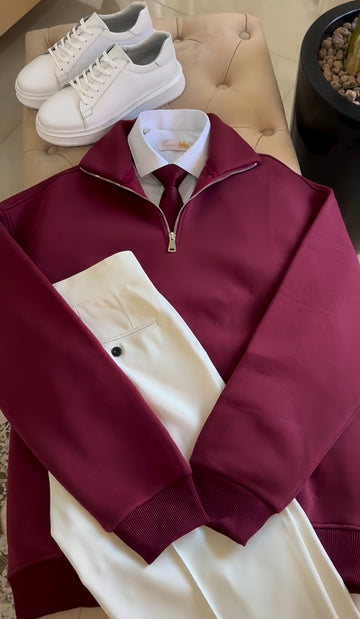 Perfect Combo: Shirt, Pant & Sneakers"التركيبة المثالية: قميص، بنطال وأحذية رياضية!" –  Red & Off-White Color.