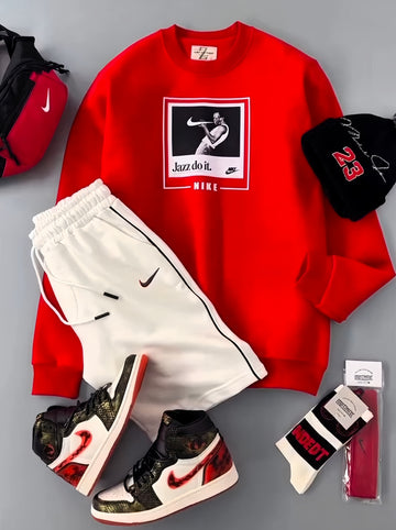 Perfect Combo: Shirt, Pant &amp; Sneakers "التركيبة المثالية: قميص، بنطال وأحذية رياضية!" – Red & White Combo