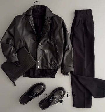 Modern Essential Outfit: Shirt, Pants, Sneakers & Glasses الإطلالة العصرية الأساسية: قميص، بنطال، أحذية رياضية ونظارة الإصدار الأسود الكامل – (All Black Combo)