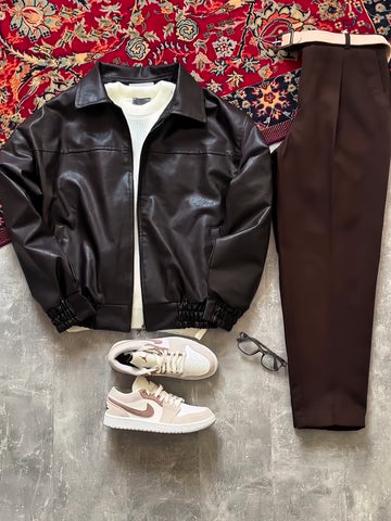 Modern Essential Outfit: Shirt, Pants, Sneakers & Glasses الإطلالة العصرية الأساسية: قميص، بنطال، أحذية رياضية ونظارة الإصدار الأسود الكامل – (Black & Brown Combo)