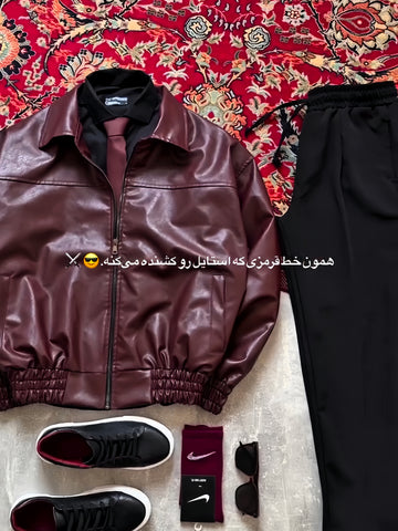 Modern Essential Outfit: Shirt, Pants, Sneakers & Glasses الإطلالة العصرية الأساسية: قميص، بنطال، أحذية رياضية ونظارة الإصدار الأسود الكامل – (Red & Black Combo)